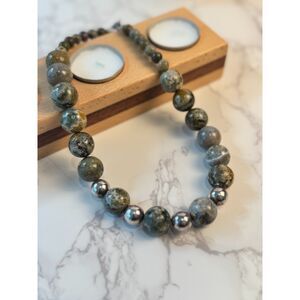 Leapord Jasper and Silver-plated Beads Necklace